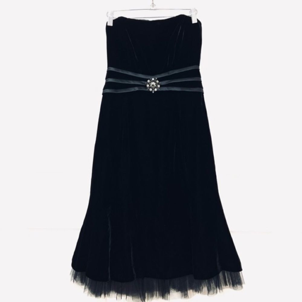 Talbots Black Velvet Tulle Strapless Dress Size 6 - Picture 14 of 14